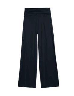 Jersey Pull On Fold Over Wide Leg Trousers -Marksandspencer Sale Store jersey pull on fold over wide leg trousers 1
