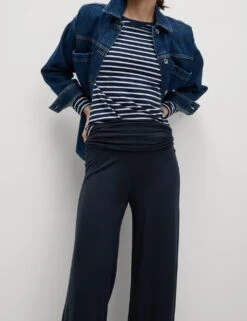 Jersey Pull On Fold Over Wide Leg Trousers -Marksandspencer Sale Store jersey pull on fold over wide leg trousers 10