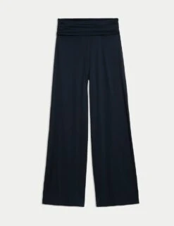 Jersey Pull On Fold Over Wide Leg Trousers -Marksandspencer Sale Store jersey pull on fold over wide leg trousers 11