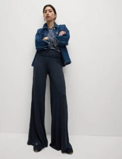 Jersey Pull On Fold Over Wide Leg Trousers -Marksandspencer Sale Store jersey pull on fold over wide leg trousers 12
