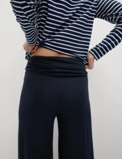 Jersey Pull On Fold Over Wide Leg Trousers -Marksandspencer Sale Store jersey pull on fold over wide leg trousers 9