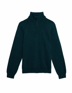 Lambswool Blend Funnel Neck Half Zip Jumper -Marksandspencer Sale Store lambswool blend funnel neck half zip jumper 1