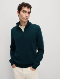 Lambswool Blend Funnel Neck Half Zip Jumper -Marksandspencer Sale Store lambswool blend funnel neck half zip jumper 14