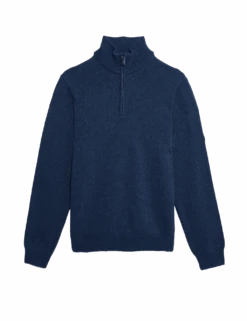 Lambswool Blend Funnel Neck Half Zip Jumper -Marksandspencer Sale Store lambswool blend funnel neck half zip jumper