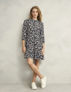 Leaf Print Crew Neck Mini Tiered Dress -Marksandspencer Sale Store leaf print crew neck mini tiered dress 11
