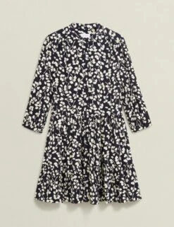 Leaf Print Crew Neck Mini Tiered Dress -Marksandspencer Sale Store leaf print crew neck mini tiered dress 19