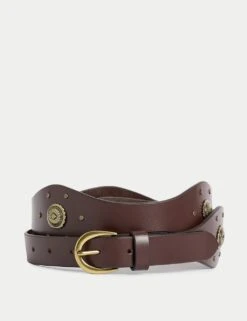 Leather Boho Studded Western Belt -Marksandspencer Sale Store leather boho studded western belt 3