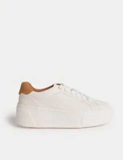 Leather Lace Up Platform Trainers With Freshfeet™ -Marksandspencer Sale Store leather lace up platform trainers with freshfeet 1