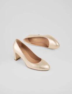 Leather Metallic Block Heel Court Shoes -Marksandspencer Sale Store leather metallic block heel court shoes 5