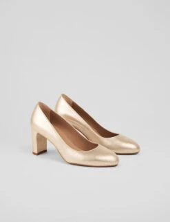 Leather Metallic Block Heel Court Shoes -Marksandspencer Sale Store leather metallic block heel court shoes 6