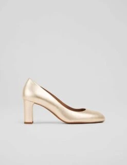 Leather Metallic Block Heel Court Shoes -Marksandspencer Sale Store leather metallic block heel court shoes 7