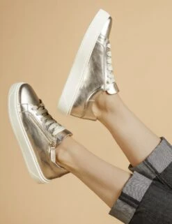 Jones Bootmaker Leather Metallic Zip Chunky Trainers -Marksandspencer Sale Store leather metallic zip chunky trainers 10