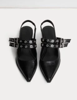 Patent Buckle Slingback Shoes -Marksandspencer Sale Store leather patent buckle slingback shoes