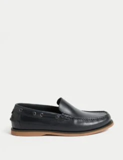 Leather Slip-On Boat Shoes -Marksandspencer Sale Store leather slip on boat shoes 11