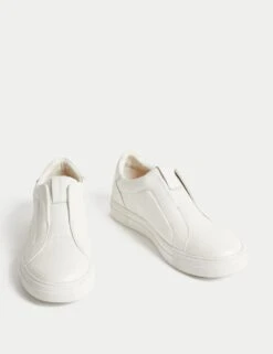 Leather Slip-On Trainers With Freshfeet™ -Marksandspencer Sale Store leather slip on cupsole trainers 1