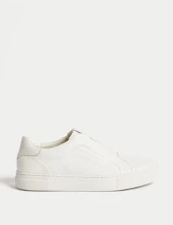 Leather Slip-On Trainers With Freshfeet™ -Marksandspencer Sale Store leather slip on cupsole trainers