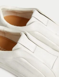 Leather Slip-On Trainers With Freshfeet™ -Marksandspencer Sale Store leather slip on cupsole trainers 3