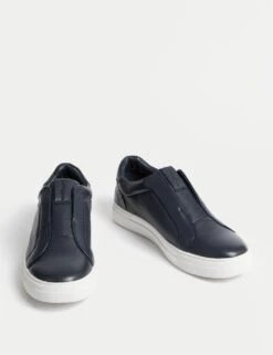 Leather Slip-On Trainers With Freshfeet™ -Marksandspencer Sale Store leather slip on cupsole trainers 5