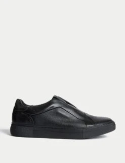 Leather Slip-On Trainers With Freshfeet™ -Marksandspencer Sale Store leather slip on cupsole trainers 8