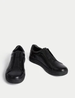 Leather Slip-On Trainers With Freshfeet™ -Marksandspencer Sale Store leather slip on cupsole trainers 9