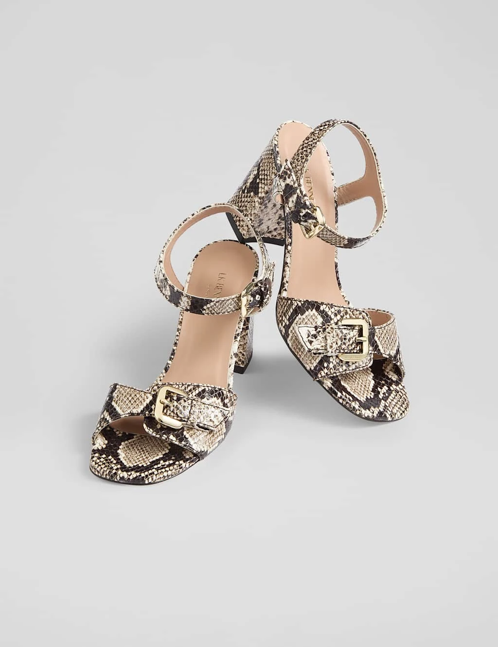 Leather Snake Print Block Heel Sandals 5 Leather Snake Print Block Heel Sandals - Image 5