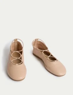 Leather Strappy Flat Ballet Pumps -Marksandspencer Sale Store leather strappy flat ballet pumps 3