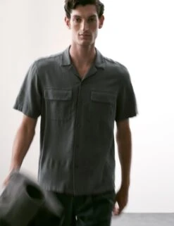 Linen Blend Cuban Collar Shirt -Marksandspencer Sale Store linen blend cuban collar shirt 17