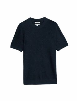 Linen Blend Textured Knitted T-Shirt -Marksandspencer Sale Store linen blend textured knitted t shirt 1