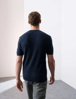 Linen Blend Textured Knitted T-Shirt -Marksandspencer Sale Store linen blend textured knitted t shirt 11