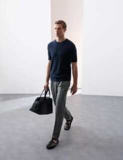 Linen Blend Textured Knitted T-Shirt -Marksandspencer Sale Store linen blend textured knitted t shirt 12