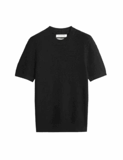 Linen Blend Textured Knitted T-Shirt -Marksandspencer Sale Store linen blend textured knitted t shirt