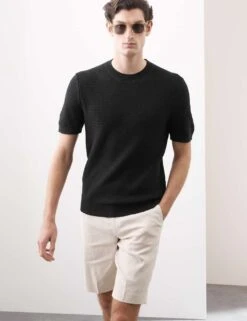 Linen Blend Textured Knitted T-Shirt -Marksandspencer Sale Store linen blend textured knitted t shirt 5
