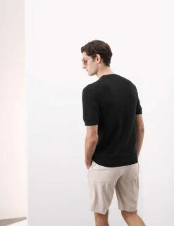 Linen Blend Textured Knitted T-Shirt -Marksandspencer Sale Store linen blend textured knitted t shirt 6