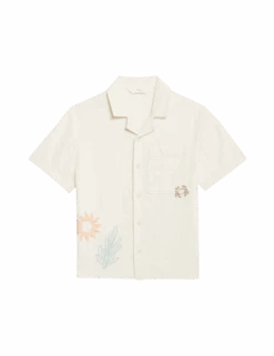 Linen Rich Embroidered Shirt (2-8 Yrs) -Marksandspencer Sale Store linen rich embroidered shirt 2 8 yrs