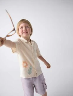 Linen Rich Embroidered Shirt (2-8 Yrs) -Marksandspencer Sale Store linen rich embroidered shirt 2 8 yrs 1 3