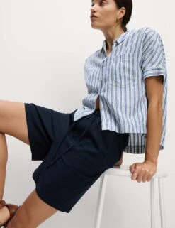 Linen Rich High Waisted Shorts -Marksandspencer Sale Store linen rich high waisted shorts 8