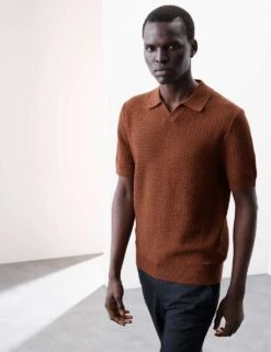 Linen Rich Knitted Open Neck Polo Shirt 33 Linen Rich Knitted Open Neck Polo Shirt -Marksandspencer Sale Store linen rich knitted open neck polo shirt 12