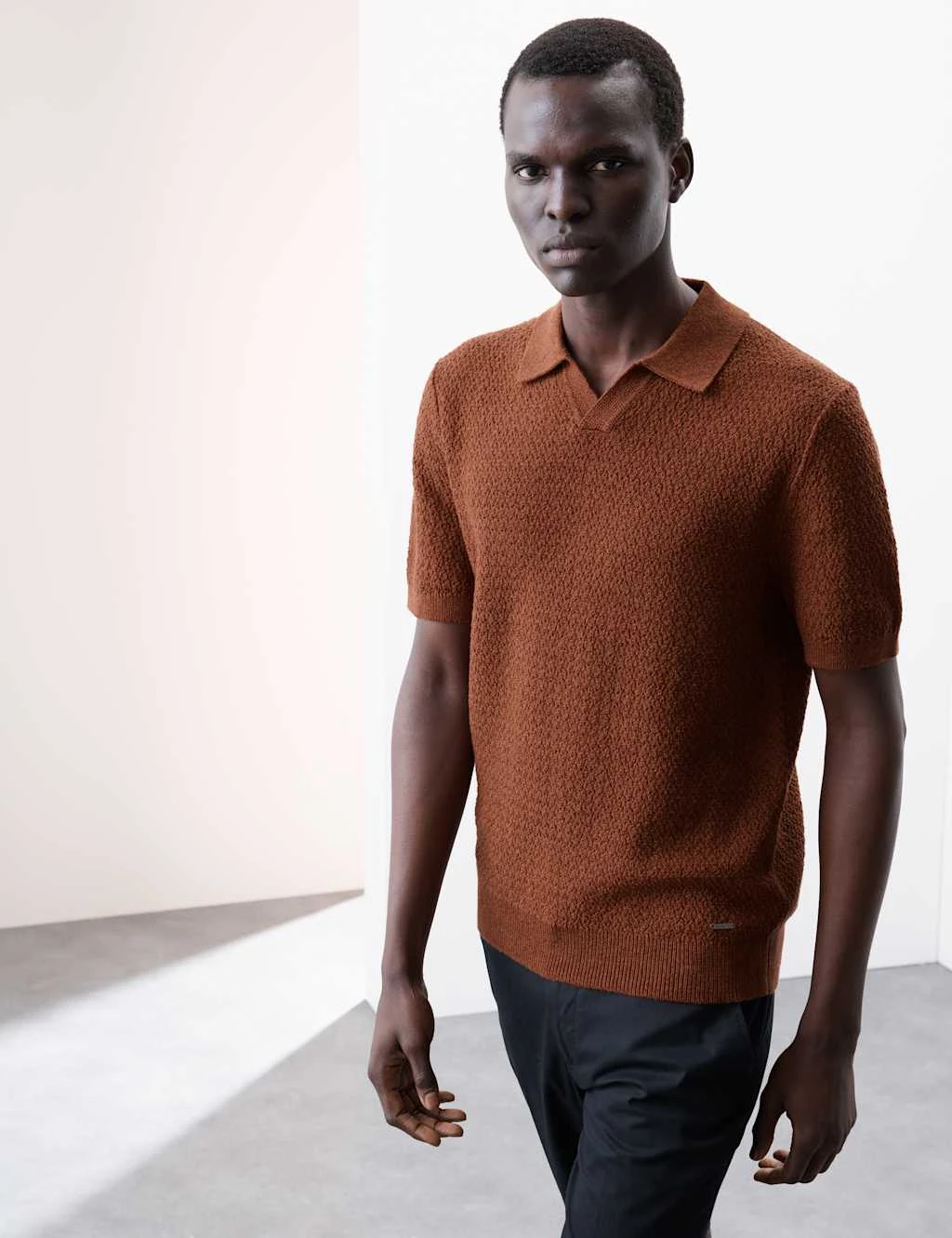 Linen Rich Knitted Open Neck Polo Shirt 14 Linen Rich Knitted Open Neck Polo Shirt - Image 14