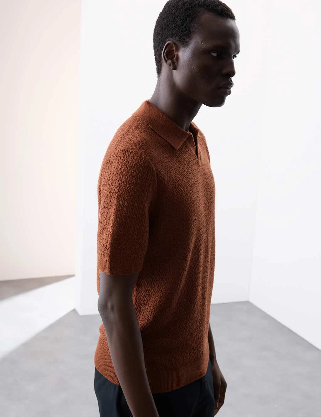 Linen Rich Knitted Open Neck Polo Shirt 10 Linen Rich Knitted Open Neck Polo Shirt - Image 10