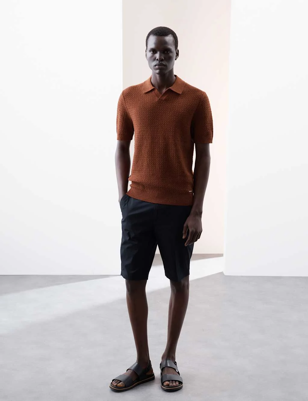 Linen Rich Knitted Open Neck Polo Shirt 11 Linen Rich Knitted Open Neck Polo Shirt - Image 11