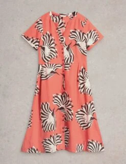 WHITE STUFF Linen Rich Printed Notch Neck Midi Tea Dress -Marksandspencer Sale Store linen rich printed notch neck midi tea dress 10