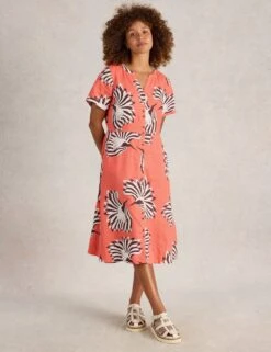 WHITE STUFF Linen Rich Printed Notch Neck Midi Tea Dress -Marksandspencer Sale Store linen rich printed notch neck midi tea dress 11