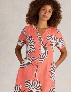 WHITE STUFF Linen Rich Printed Notch Neck Midi Tea Dress -Marksandspencer Sale Store linen rich printed notch neck midi tea dress 8