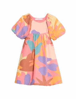 Linen Rich Printed Puff Sleeve Woven Dress (2-8 Yrs) -Marksandspencer Sale Store linen rich printed puff sleeve woven dress 2 8 yrs