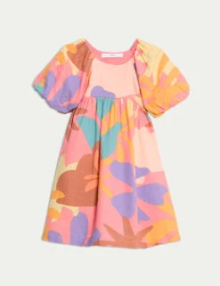 Linen Rich Printed Puff Sleeve Woven Dress (2-8 Yrs) -Marksandspencer Sale Store linen rich printed puff sleeve woven dress 2 8 yrs 1 12