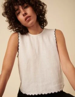 Linen Rich Scallop Split Back Vest -Marksandspencer Sale Store linen rich scallop split back vest 7