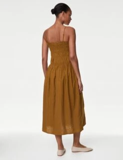 Linen Rich Square Neck Midi Slip Dress -Marksandspencer Sale Store linen rich square neck midi slip dress 4