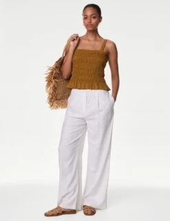 Linen Rich Square Neck Smocked Cami Top -Marksandspencer Sale Store linen rich square neck smocked cami top 10