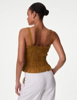 Linen Rich Square Neck Smocked Cami Top -Marksandspencer Sale Store linen rich square neck smocked cami top 11