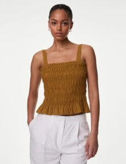 Linen Rich Square Neck Smocked Cami Top -Marksandspencer Sale Store linen rich square neck smocked cami top 12
